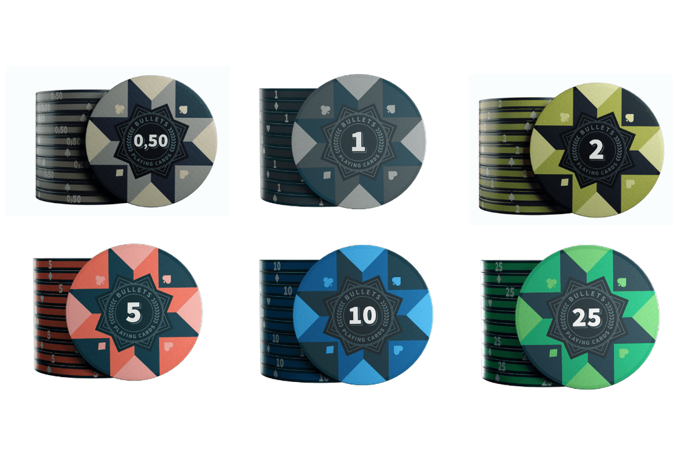 Poker Koffer mit 500 Keramik Pokerchips "Paulie" mit Werten - CASHGAME - Bullets Playing Cards