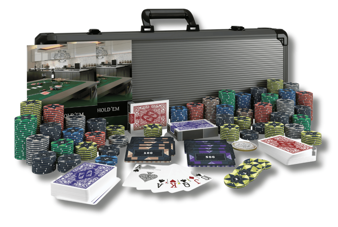 Poker case with 500 ceramic poker chips "Paulie" with values - CASHGAME - Bullets Playing Cards