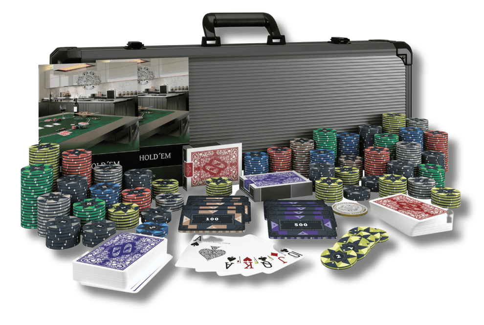 Poker Koffer mit 500 Keramik Pokerchips "Paulie" mit Werten - CASHGAME - Bullets Playing Cards