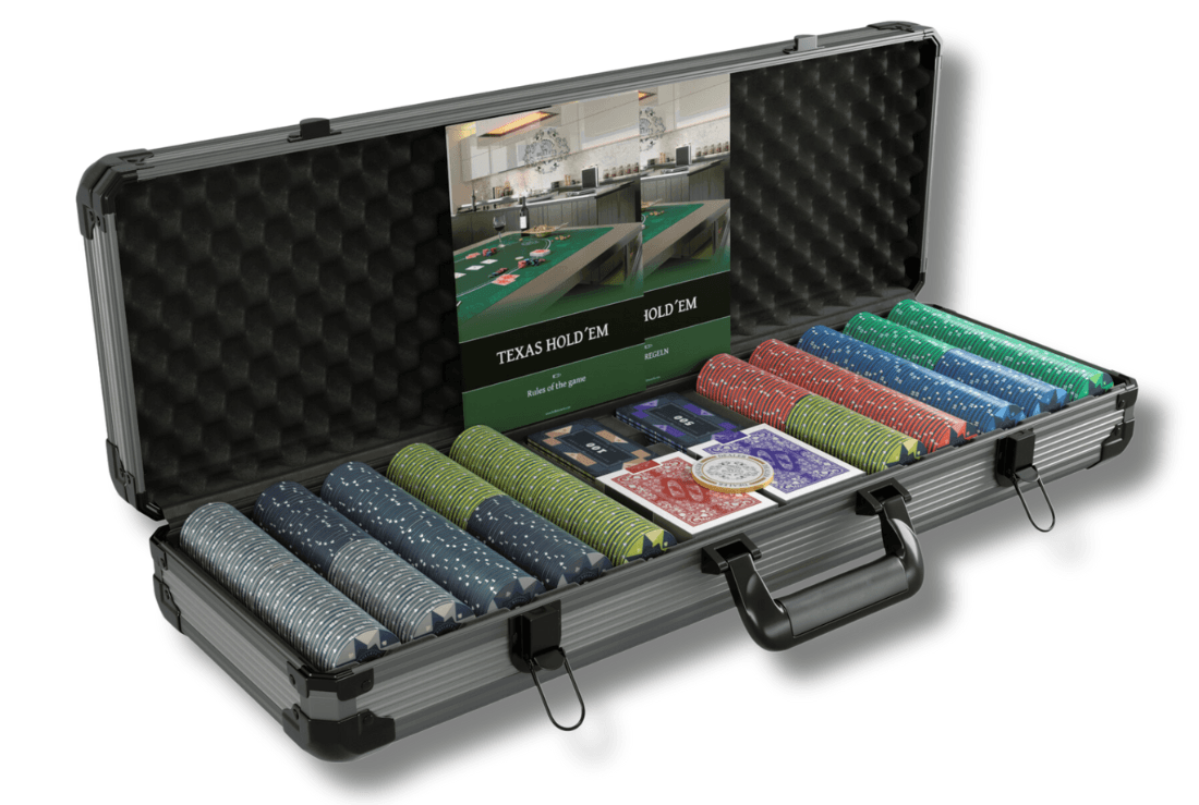 Poker case with 500 ceramic poker chips "Paulie" with values - CASHGAME - Bullets Playing Cards