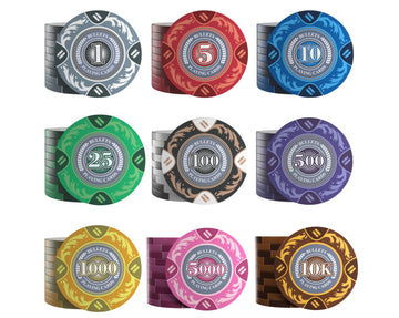 Clay Poker Chips "Tony" mit Werten - 25er Rolle