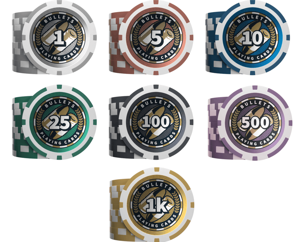 Plastik Poker Chips "Christopher" mit Werten - 25er Rolle - Bullets Playing Cards