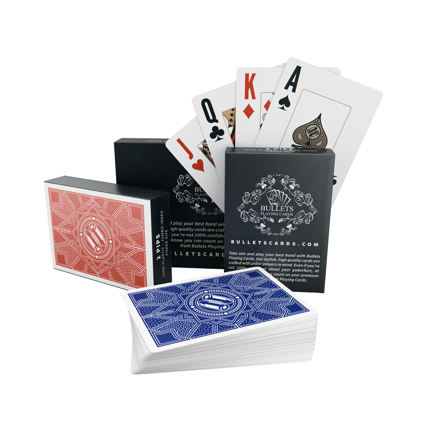 Pokerkarten "Paulie" aus Plastik, Poker-Size, Doppelpack, Jumbo Index, 2 oder 4 Eckzeichen