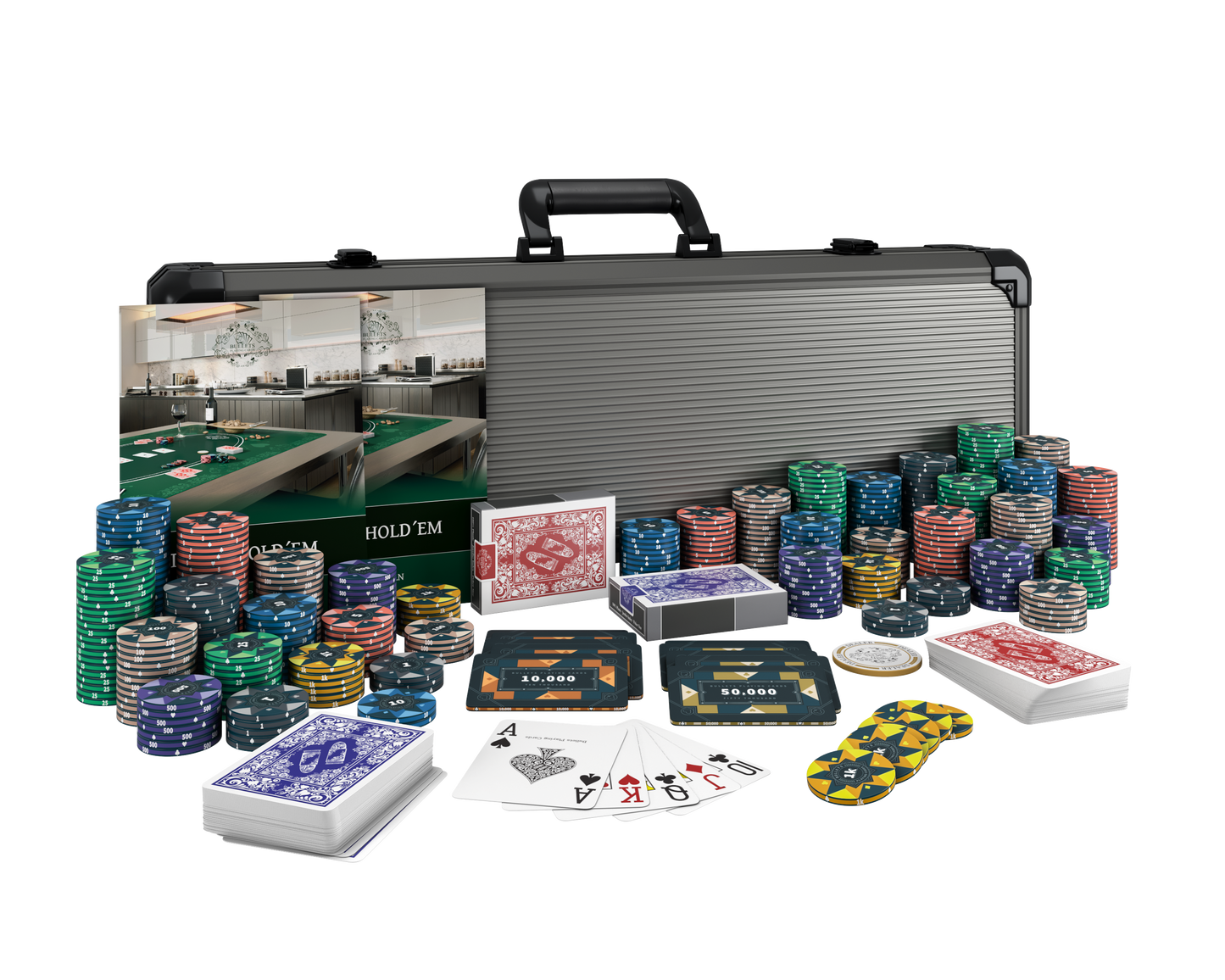 Poker case with 500 ceramic poker chips "Paulie" with values