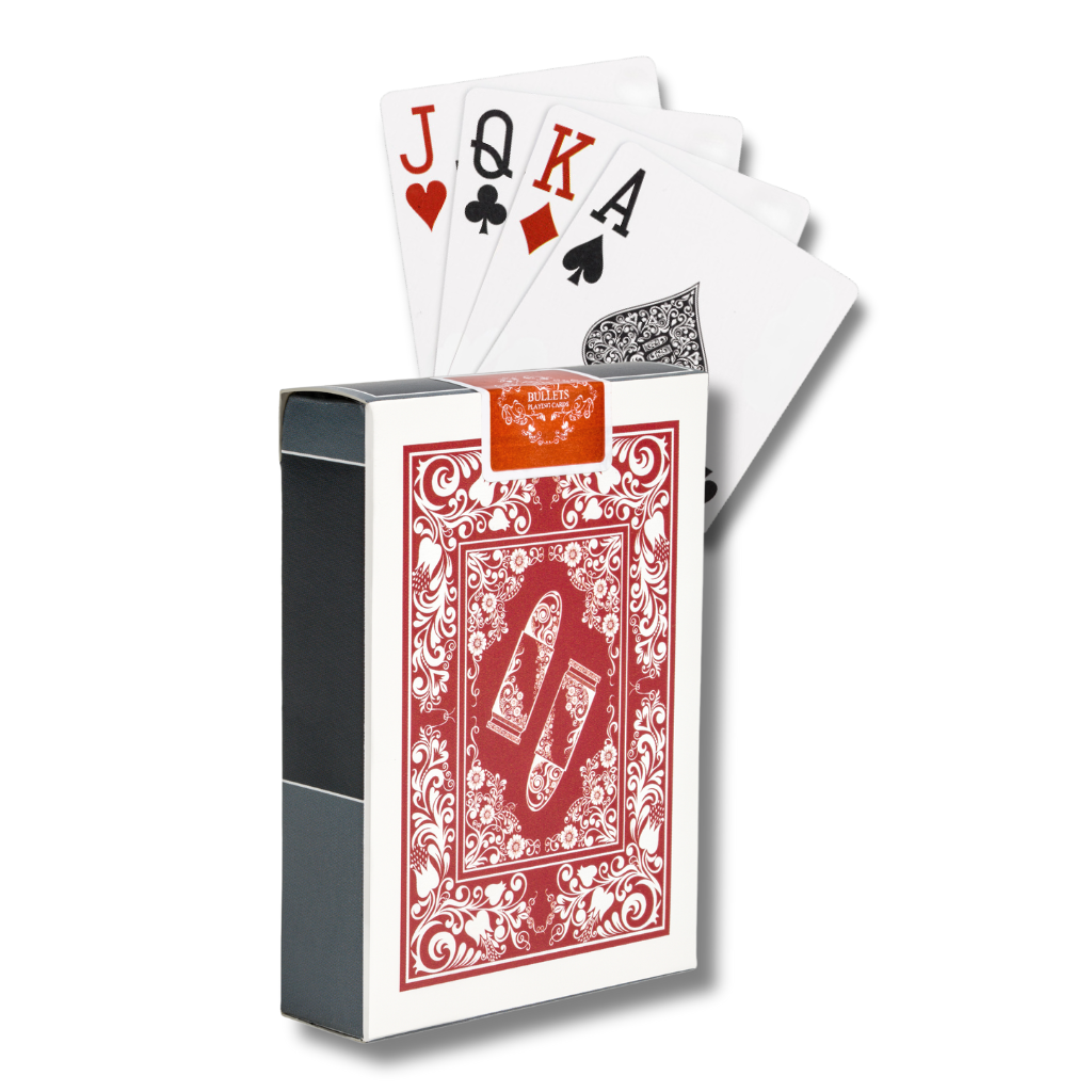 Plastic poker cards, poker size, jumbo index, single deck in blue or red, with 2 or 4 corner characters