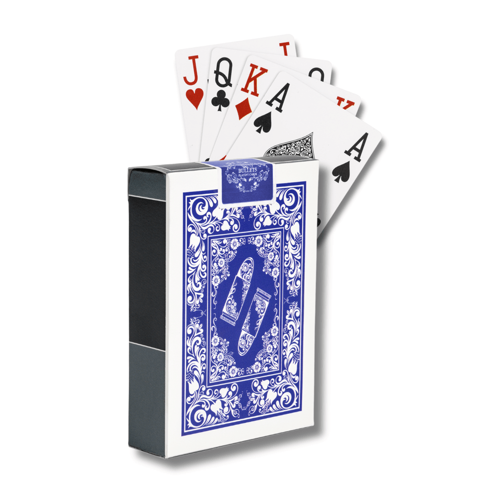 Pokerkarten aus Plastik, Poker-Size, Jumbo Index, Einzeldeck in Blau oder Rot, mit 2 oder 4 Eckzeichen - Bullets Playing Cards