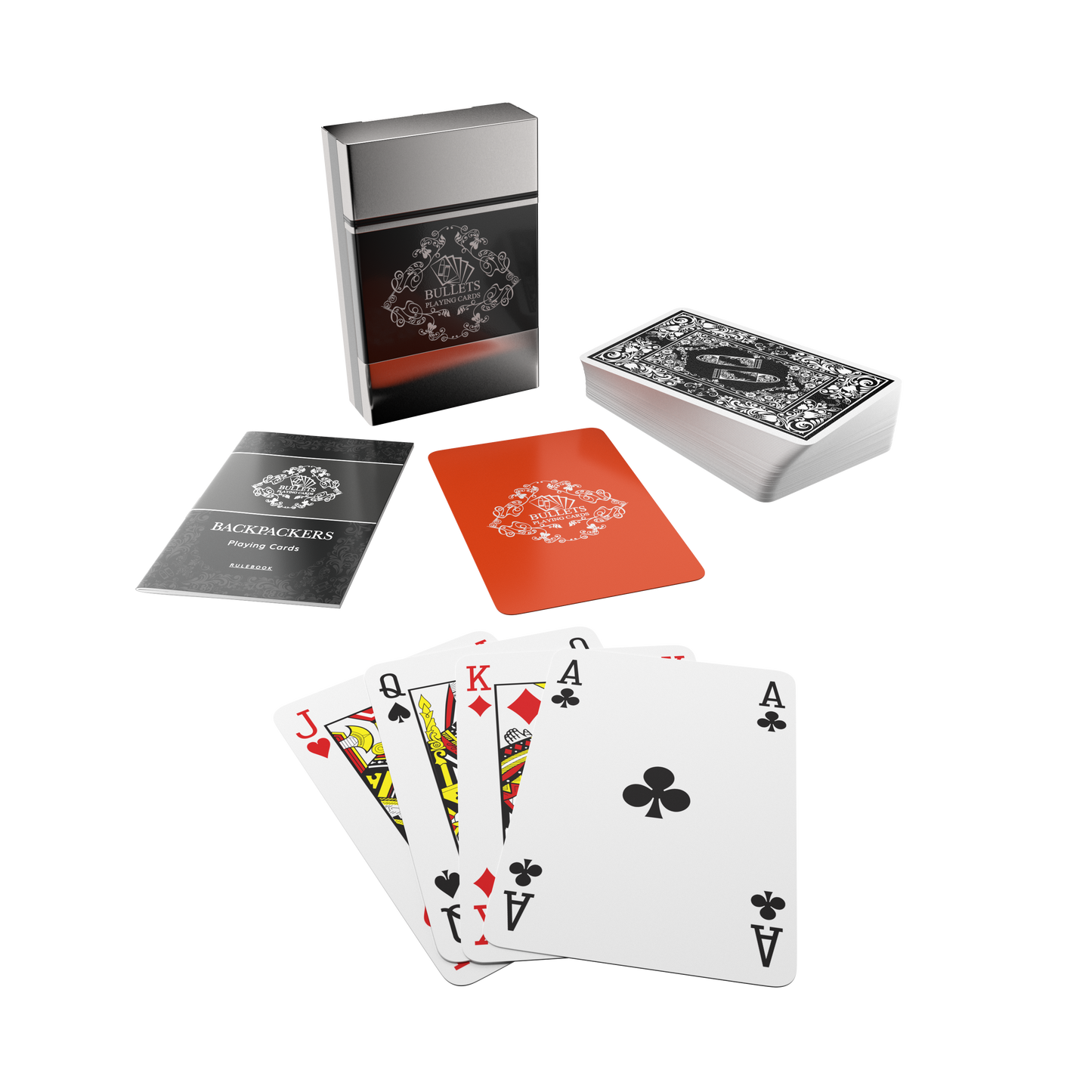 Backpacker Playing Cards, including plastic playing cards, aluminum box and rules for 5 travel games