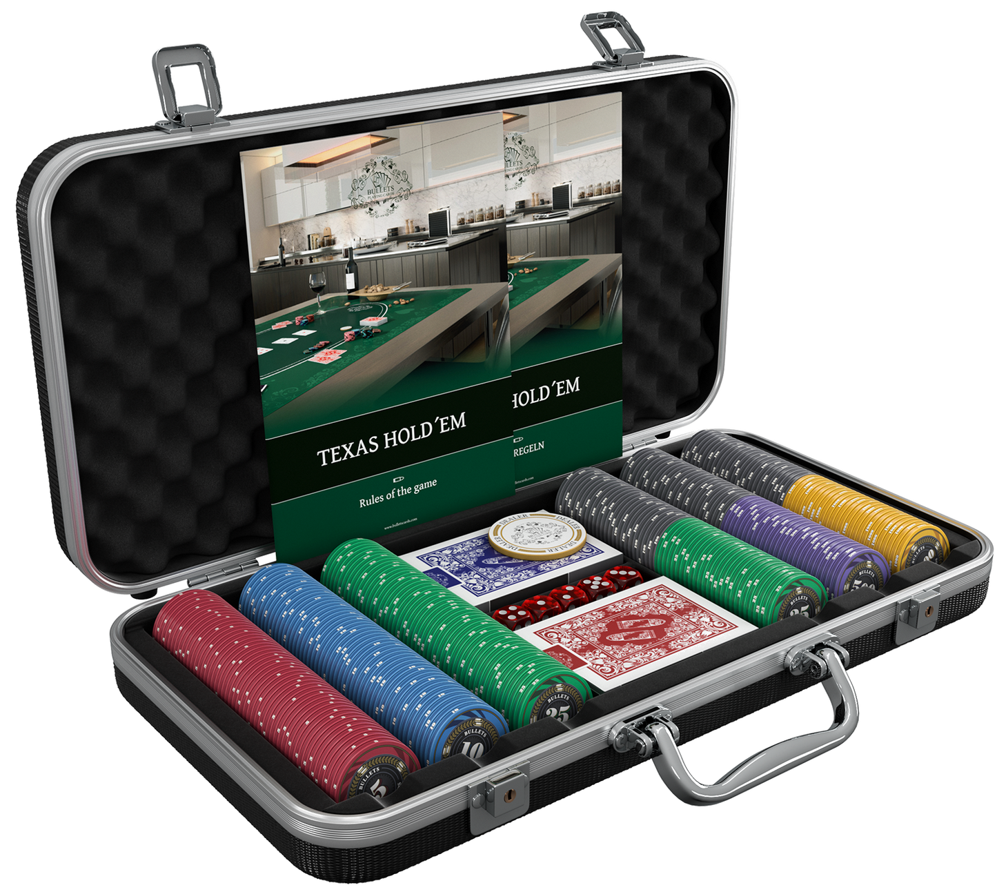 Poker case with 300 ceramic poker chips "Silvio" with values