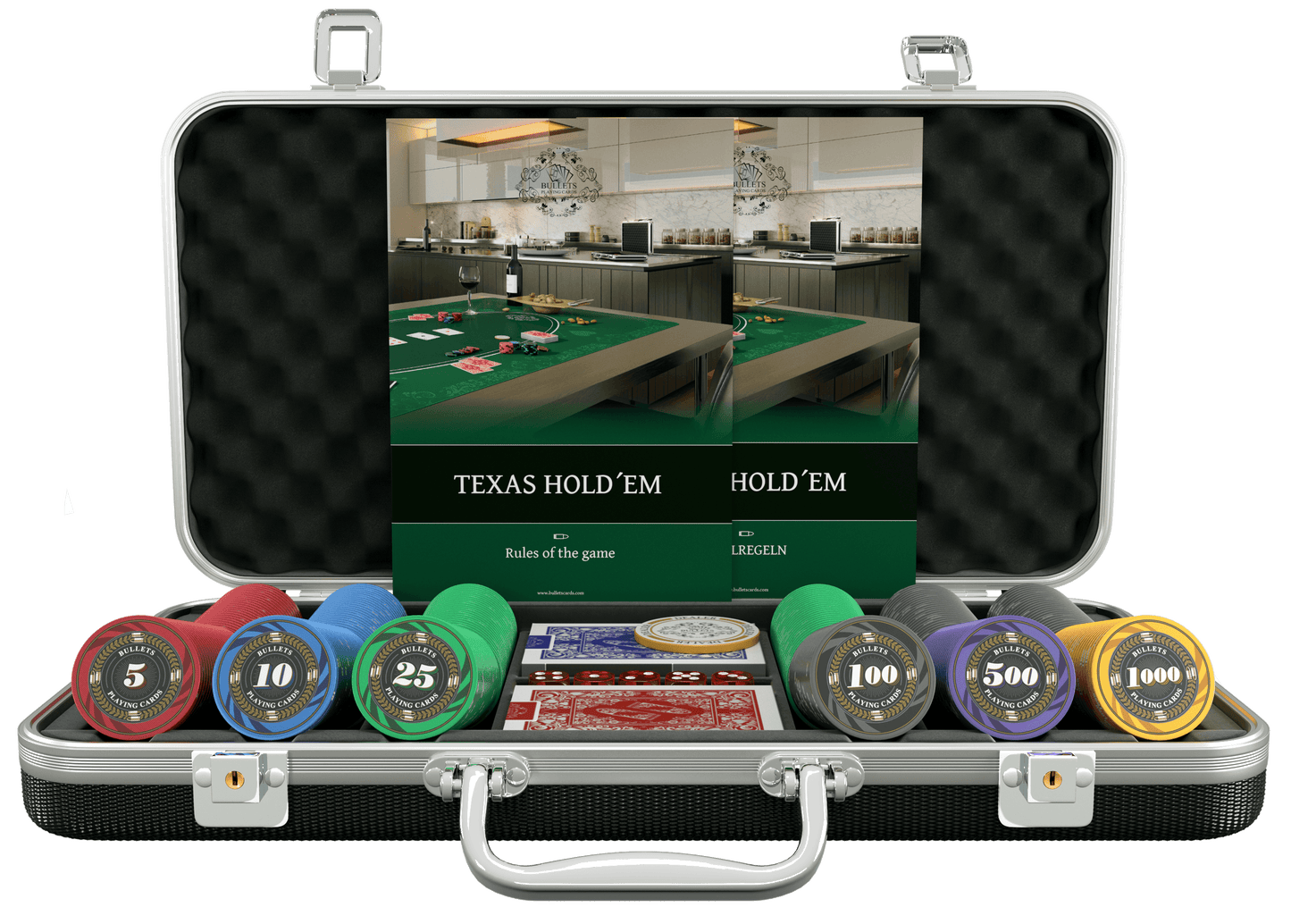 Poker case with 300 ceramic poker chips "Silvio" with values