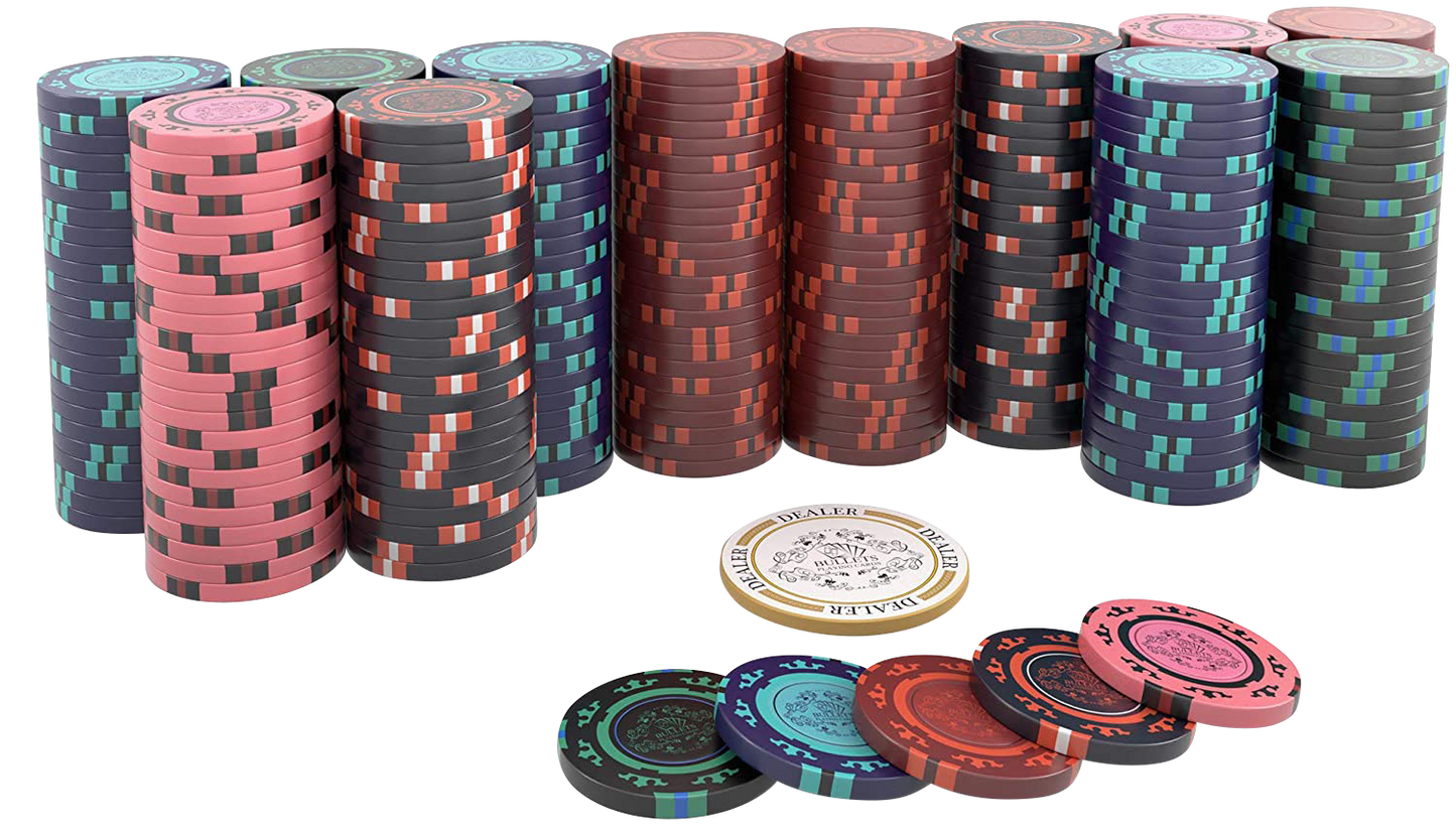 Mallette de poker avec 300 jetons de poker en argile "Corrado" sans valeurs
