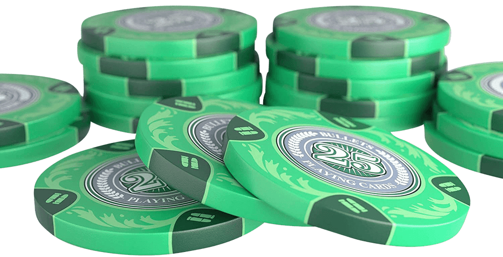 Clay Poker Chips "Tony" with Values ​​- Roll of 25 - Bullets Playing Cards