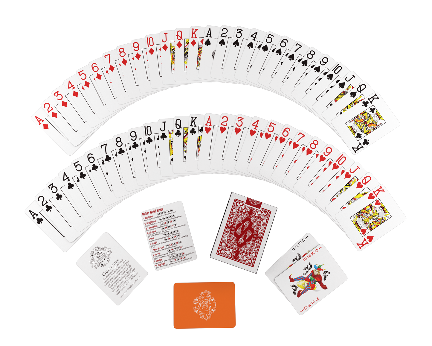 Plastic poker cards, poker size, jumbo index, single deck in blue or red, with 2 or 4 corner characters