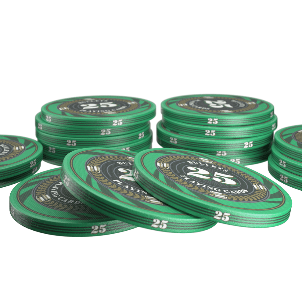 Keramik Poker Chips "Silvio" mit Werten - 25er Rolle - Bullets Playing Cards