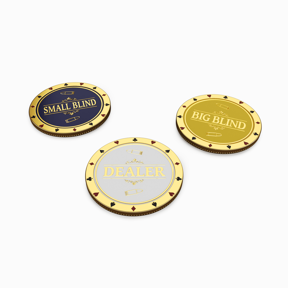 Ensemble de boutons du croupier comprenant les boutons Big Blind et Small Blind - Cartes à jouer Bullets