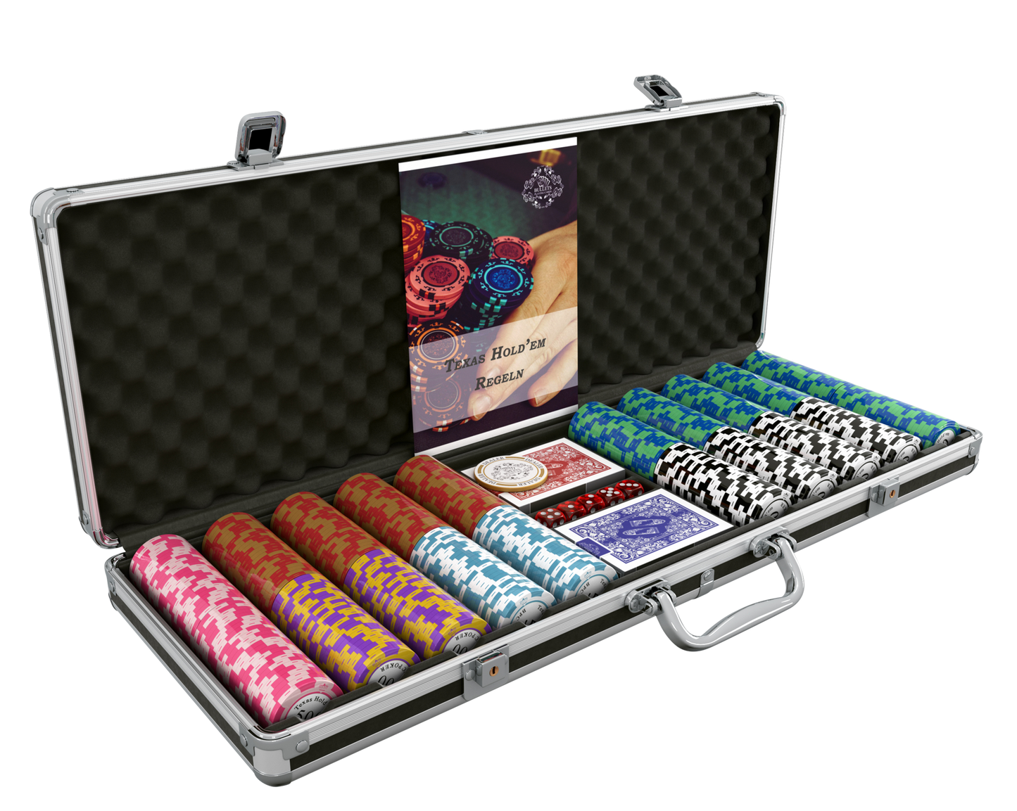 Mallette de poker avec 500 jetons de poker en argile "Carmela" avec valeurs