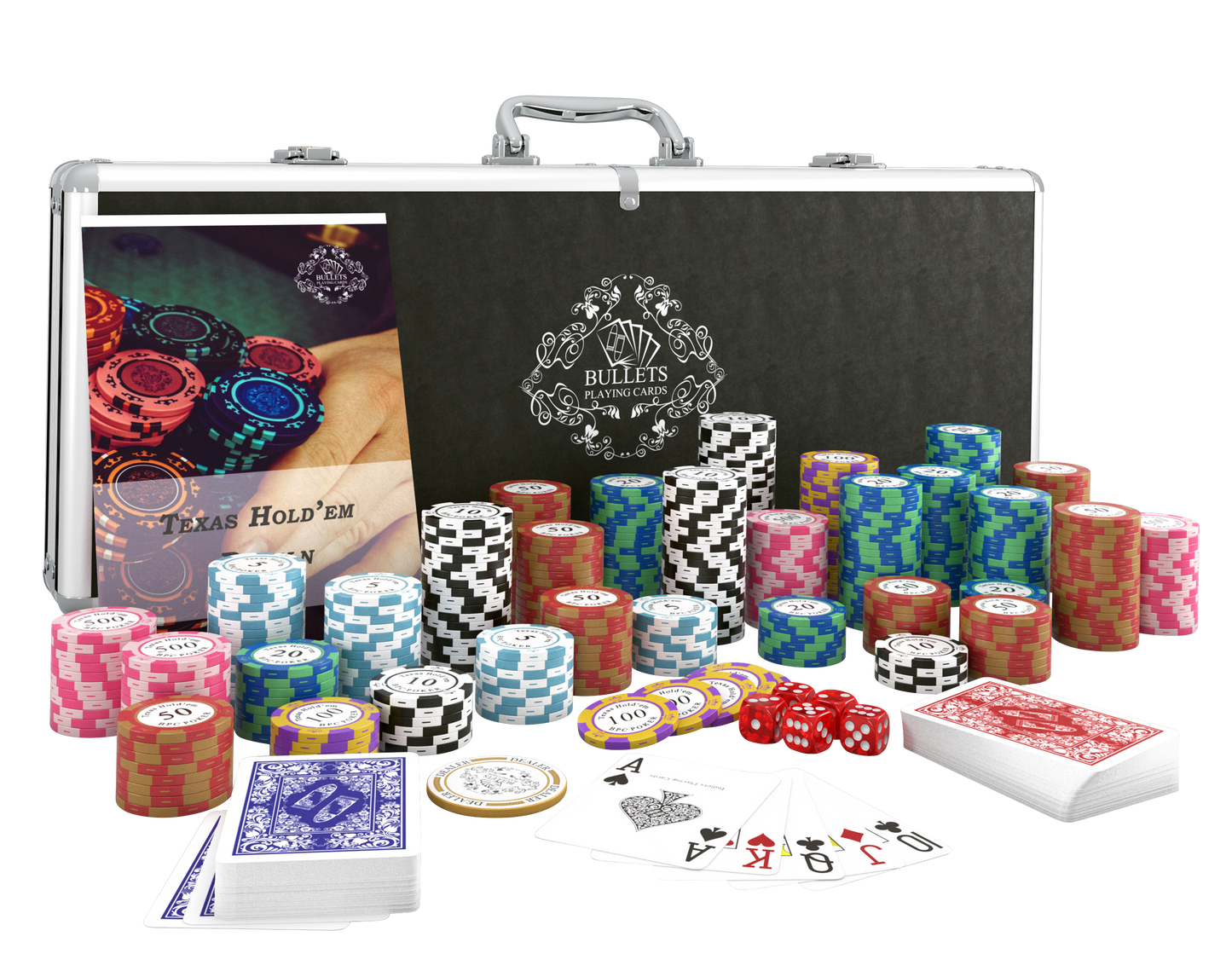 Pokerkoffer mit 500 Clay Pokerchips "Carmela" mit Werten