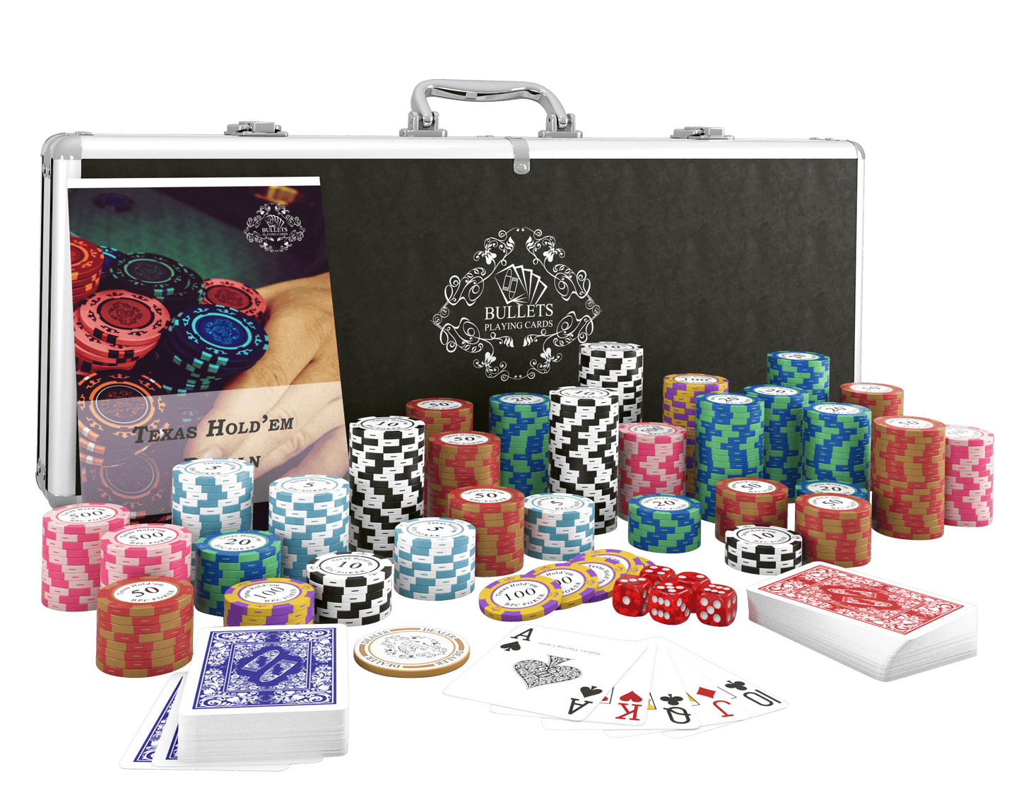 Pokerkoffer mit 500 Clay Pokerchips "Carmela" mit Werten