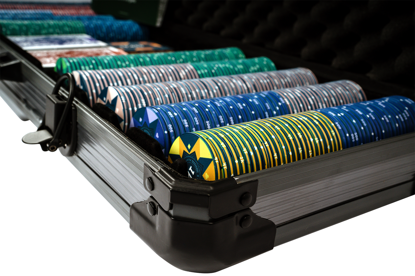 Porta poker con 500 fiches da poker in ceramica "Paulie" con valori