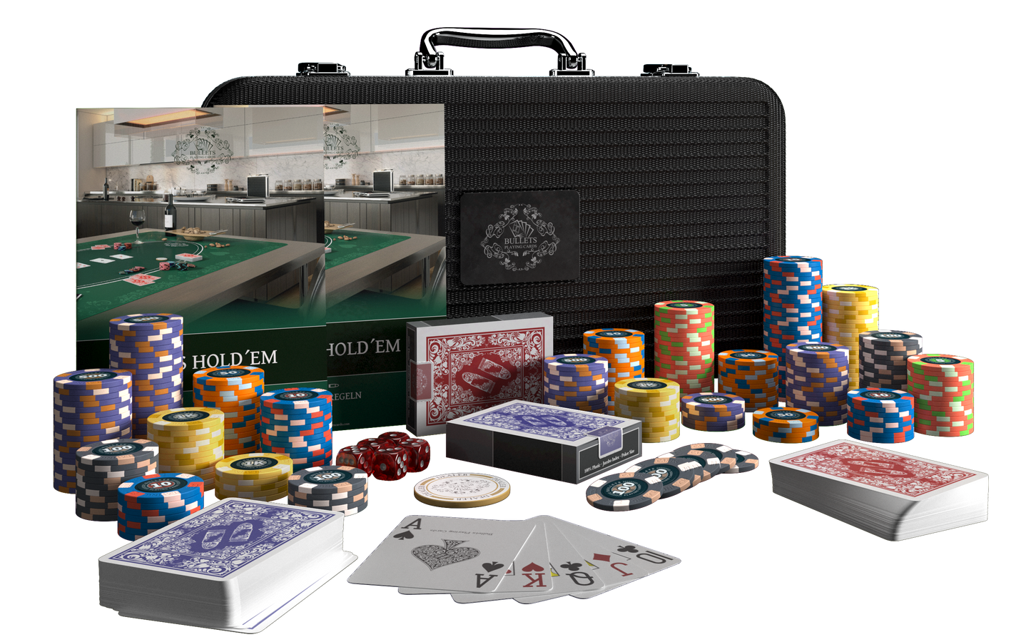 Poker Koffer mit 300 Keramik Pokerchips "Richie" mit Werten