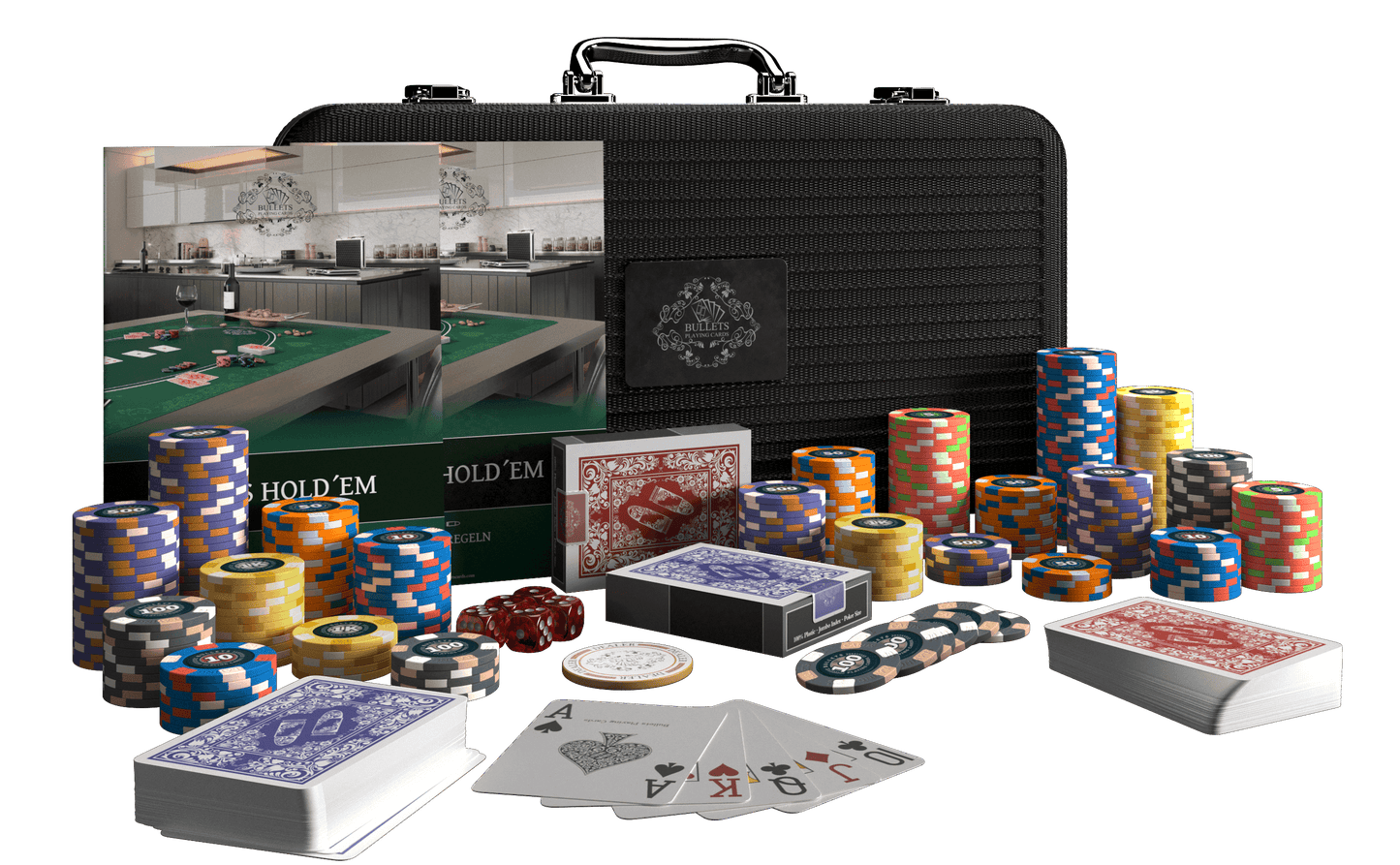 Poker Koffer mit 300 Keramik Pokerchips "Richie" mit Werten