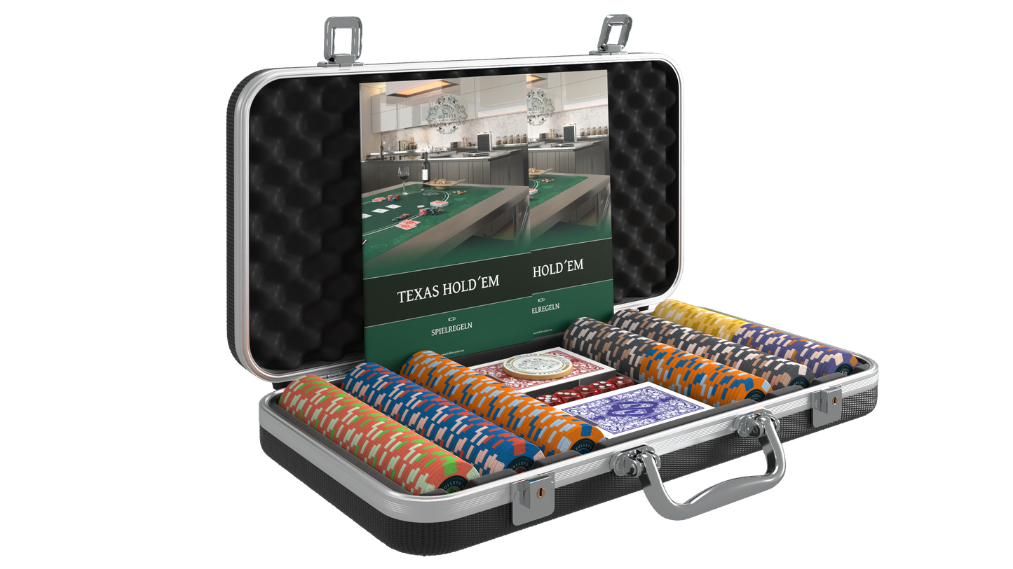 Poker Koffer mit 300 Keramik Pokerchips "Richie" mit Werten