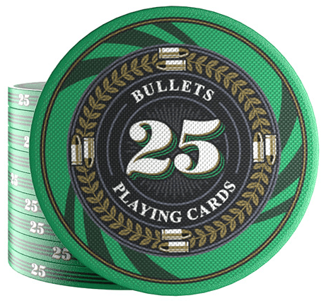 Keramik Poker Chips "Silvio" mit Werten - 25er Rolle - Bullets Playing Cards