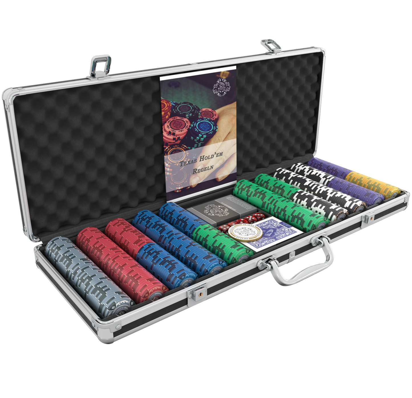 Poker case with 500 designer clay poker chips "Tony" with values